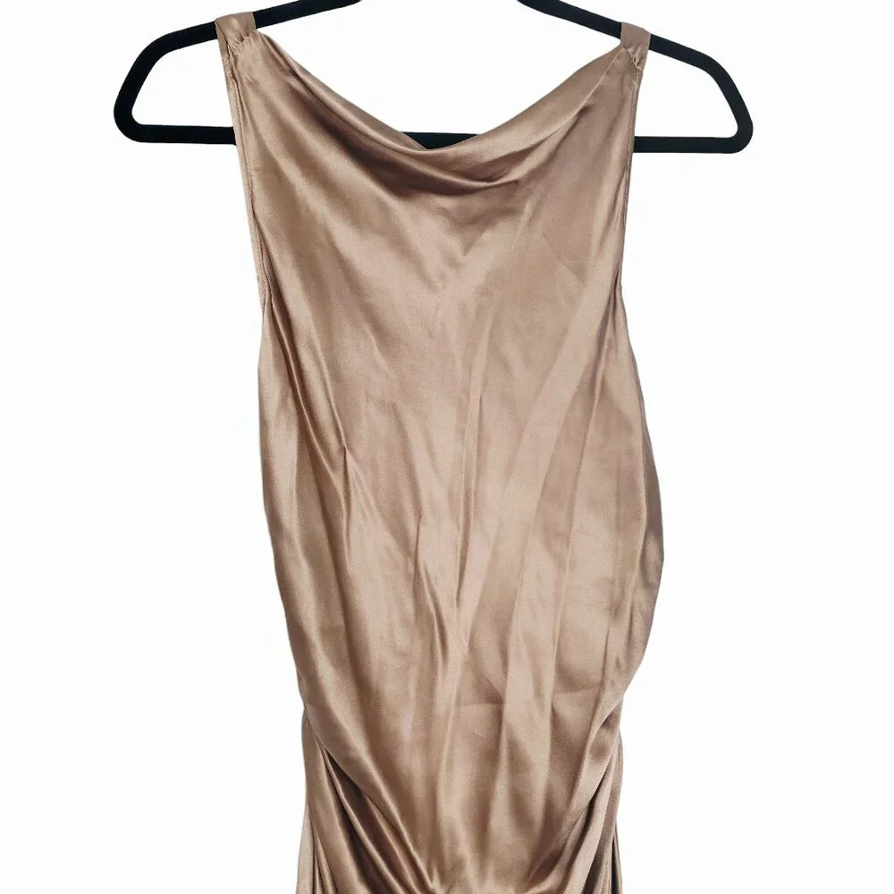 Reformation Casette Midi Dress Croissant Brown Silk Cowl Neck Size‎ 12 NWT